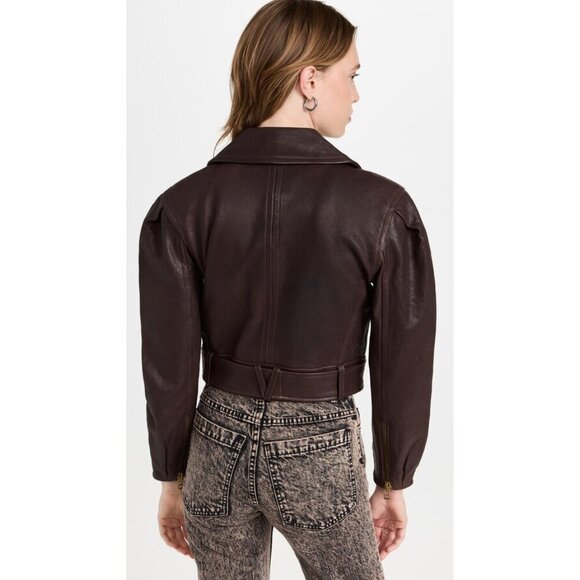 NWT Veronica Beard Marea Leather Moto Jacket in Brown Size 2 - Picture 4 of 15